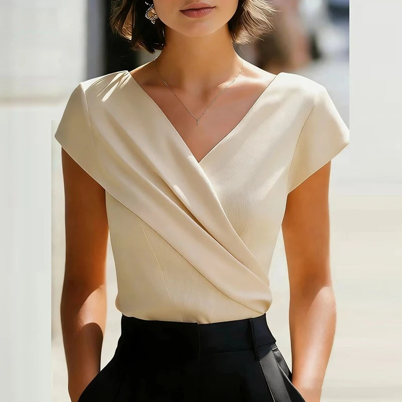 Blusa Fluida Satinata con Dettaglio Incrociato