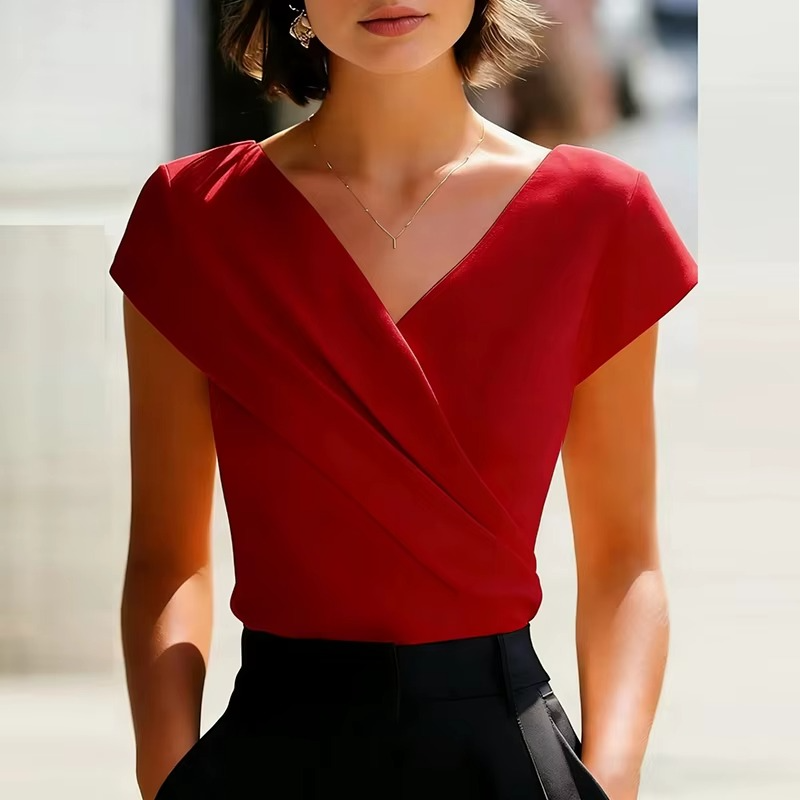 Blusa Fluida Satinata con Dettaglio Incrociato