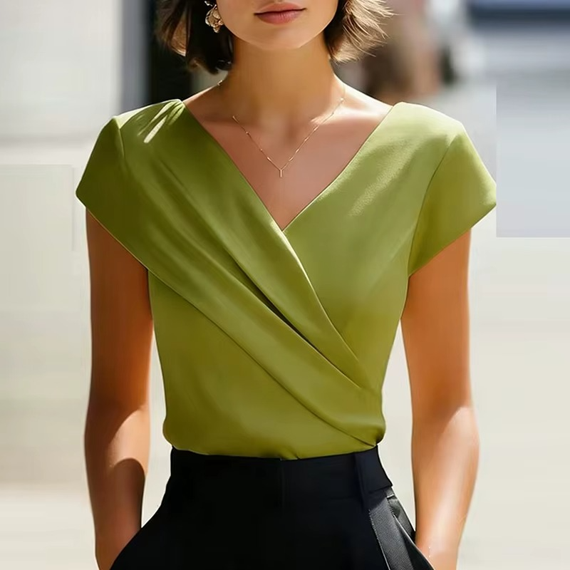 Blusa Fluida Satinata con Dettaglio Incrociato